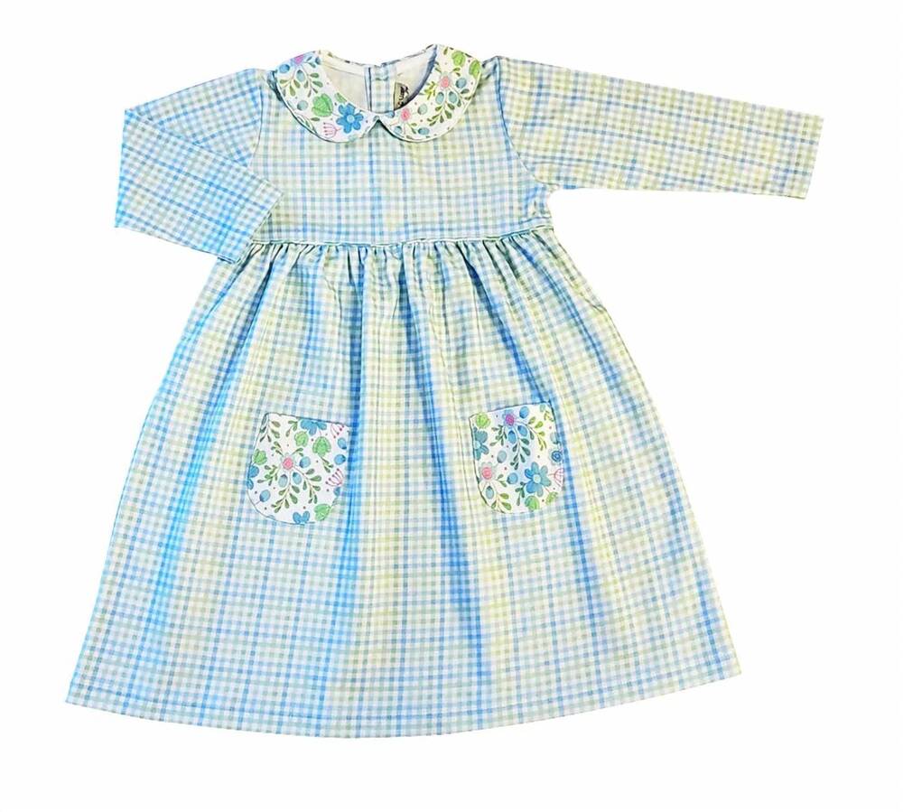 NEW LITTLE THREADS girls' christina check pocket dress in blue